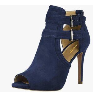 XYD Navy Peep Toe Ankle Booties Dual Buckled Straps Stiletto Heels Cutout Sandal